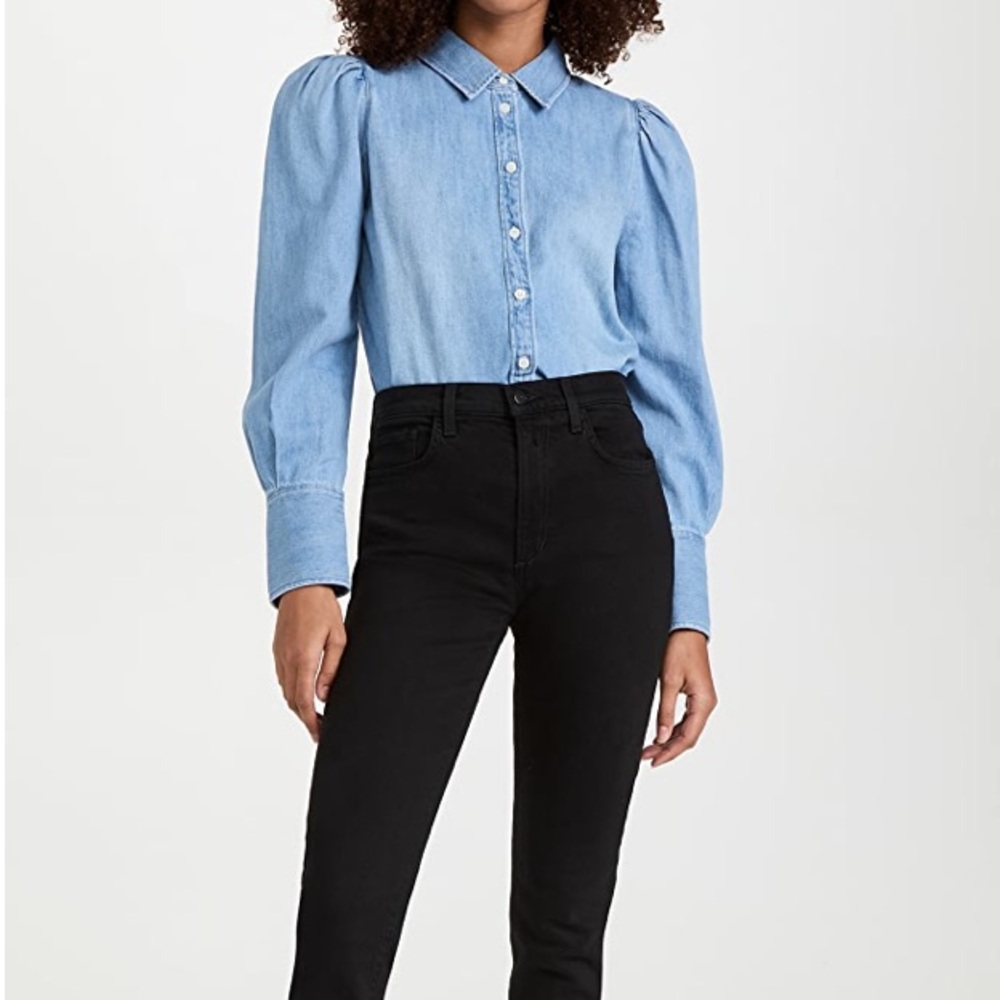 NWT puff sleeves button up chambray shirt size L.